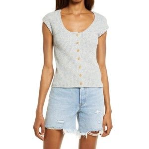 Madewell Marled Shaw Button-Front Sweater Tee